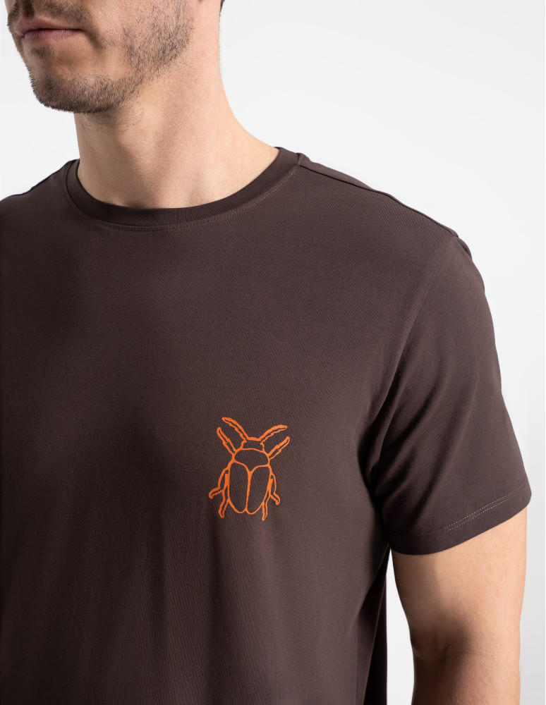 Piżamy z krótkim rękawem - Piżama męska z nadrukiem i szortami w tropikalny wzór BRĄZOWY  - produkt moraj.pl 2