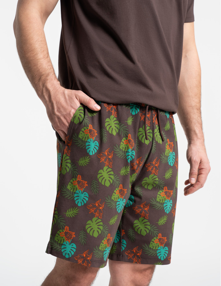 Piżamy z krótkim rękawem - Piżama męska z nadrukiem i szortami w tropikalny wzór BRĄZOWY  - produkt moraj.pl 4