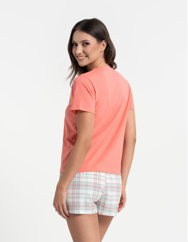 Piżamy z krótkim rękawem - Piżama damska z krótkim rękawem i spodenkami w kratkę RÓŻOWY - produkt 4