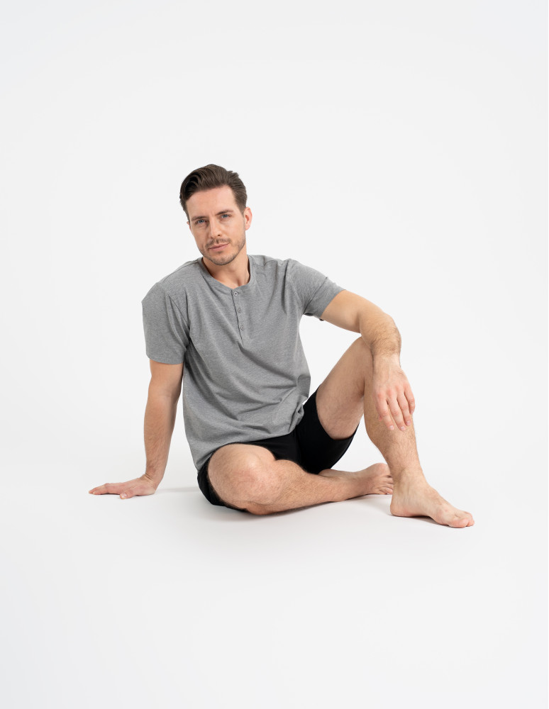 Piżamy z krótkim rękawem - Piżama męska z rozpinanym dekoltem SZARY MELANŻ  - produkt moraj.pl 4