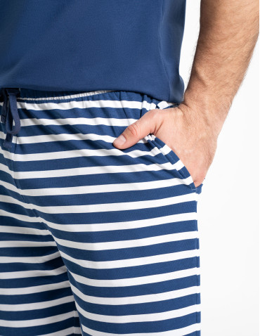 Piżamy z krótkim rękawem - Piżama męska bawełniana w stylu marynarskim NIEBIESKI - produkt 4