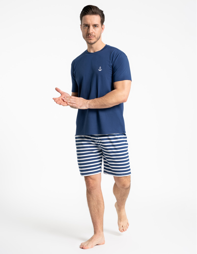 Piżamy z krótkim rękawem - Piżama męska bawełniana w stylu marynarskim NIEBIESKI  - produkt moraj.pl 7