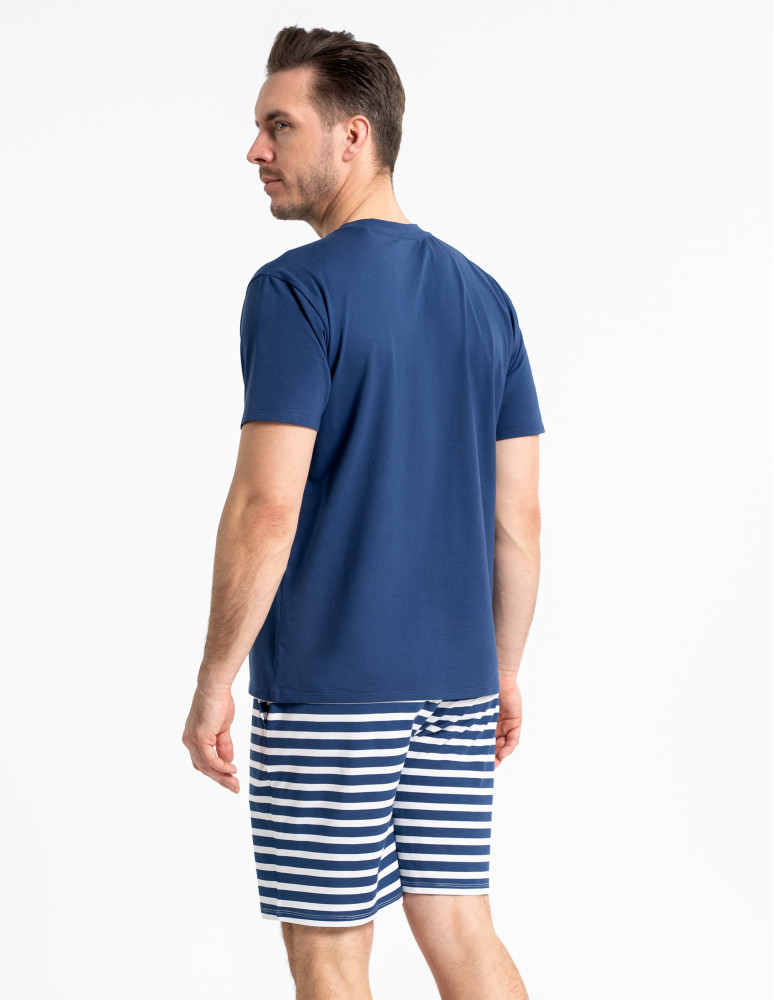 Piżamy z krótkim rękawem - Piżama męska bawełniana w stylu marynarskim NIEBIESKI  - produkt moraj.pl 5