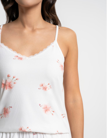 Piżama damska dwuczęściowa na ramiączkach w kwiaty - WZÓR 1  - produkt 2