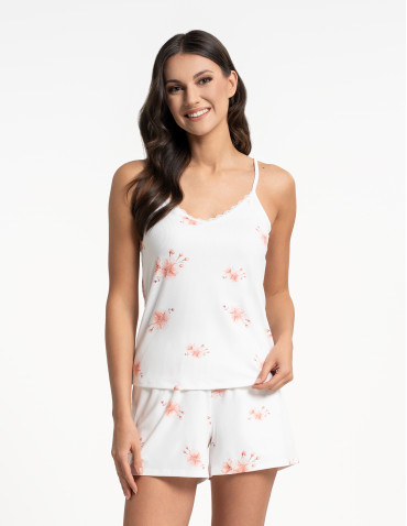 Piżama damska dwuczęściowa na ramiączkach w kwiaty - WZÓR 1