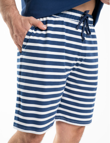 Piżamy z krótkim rękawem - Piżama męska bawełniana w stylu marynarskim NIEBIESKI - produkt 8