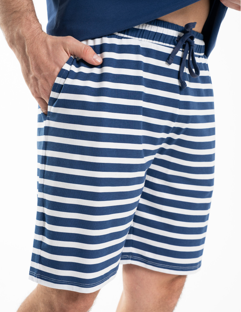 Piżamy z krótkim rękawem - Piżama męska bawełniana w stylu marynarskim NIEBIESKI  - produkt moraj.pl 8