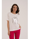 Bluzka damska z krótkim rękawem z eleganckim printem BIAŁY