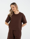 T-shirt damski o luźnym kroju z napisami BRĄZOWY