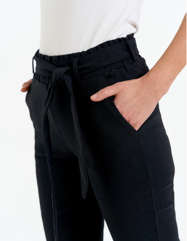 Spodnie damskie dopasowane z podwyższoną talią i wiązaniem  - produkt 2