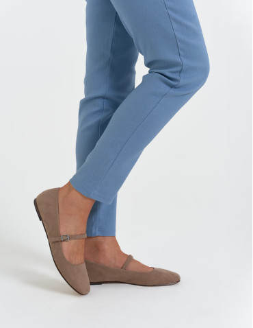 Spodnie materiałowe - Spodnie damskie dopasowane z podwyższoną talią i wiązaniem NIEBIESKI - produkt 4