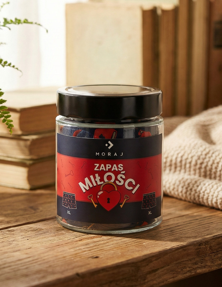Bokserki dopasowane - Bokserki męskie z nadrukiem zapas miłości w słoiku GRANATOWY - produkt moraj.pl 4