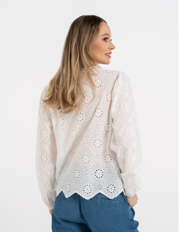 Koszule - Koszula damska ażurowa BIAŁY - produkt 4