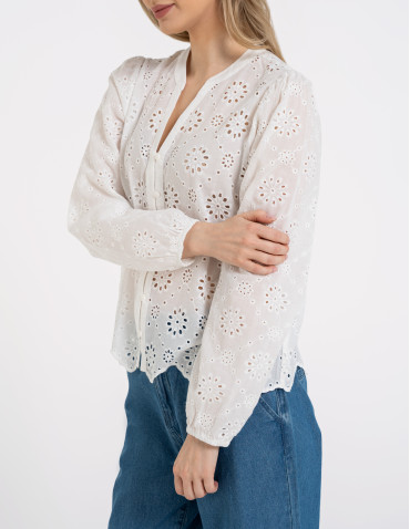 Koszule - Koszula damska ażurowa BIAŁY - produkt 3