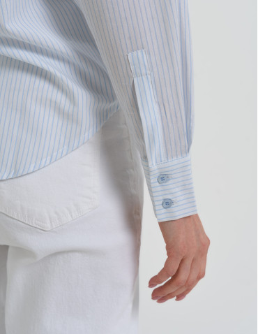 Koszule - Klasyczna koszula damska bawełniana w paski NIEBIESKI - produkt 3