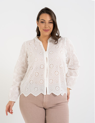Koszule - Koszula damska ażurowa BIAŁY - produkt 8