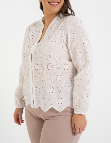Koszule - Koszula damska ażurowa BIAŁY - produkt 9
