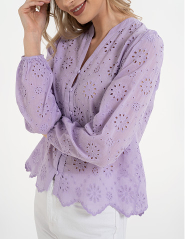 Koszule - Koszula damska ażurowa FIOLETOWY - produkt 3