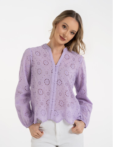 Koszule - Koszula damska ażurowa FIOLETOWY - produkt 1