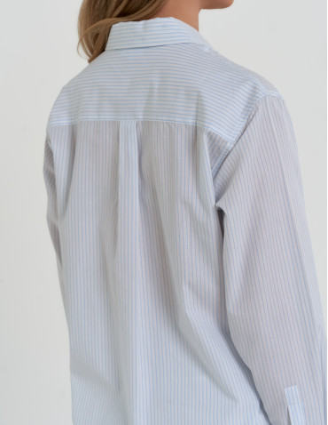 Koszule - Klasyczna koszula damska bawełniana w paski NIEBIESKI - produkt 4