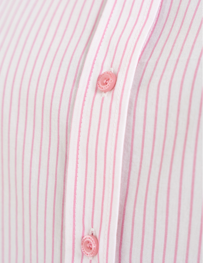 Koszule - Klasyczna koszula damska bawełniana w paski RÓŻOWY  - produkt moraj.pl 5