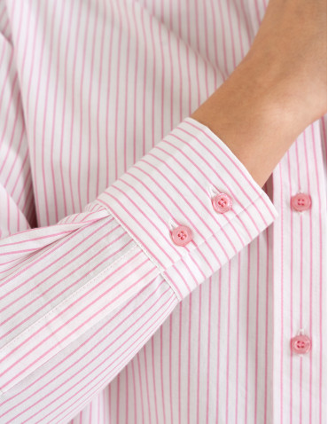 Koszule - Klasyczna koszula damska bawełniana w paski RÓŻOWY - produkt 2