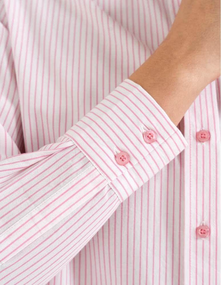 Koszule - Klasyczna koszula damska bawełniana w paski RÓŻOWY  - produkt moraj.pl 2