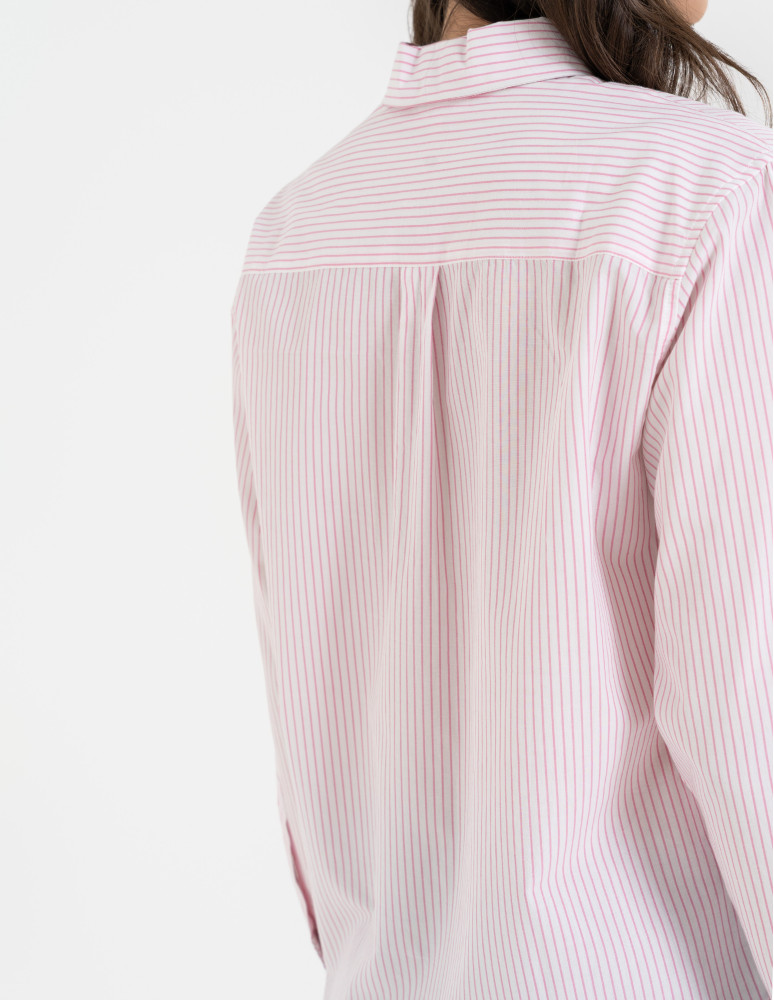 Koszule - Klasyczna koszula damska bawełniana w paski RÓŻOWY  - produkt moraj.pl 3