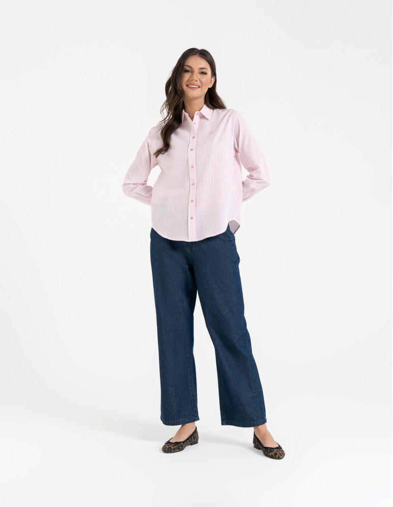 Koszule - Klasyczna koszula damska bawełniana w paski RÓŻOWY  - produkt moraj.pl 11