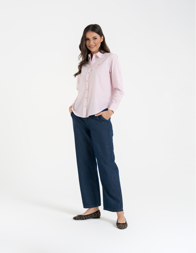 Koszule - Klasyczna koszula damska bawełniana w paski RÓŻOWY  - produkt moraj.pl 12