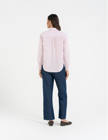 Koszule - Klasyczna koszula damska bawełniana w paski RÓŻOWY - produkt 13