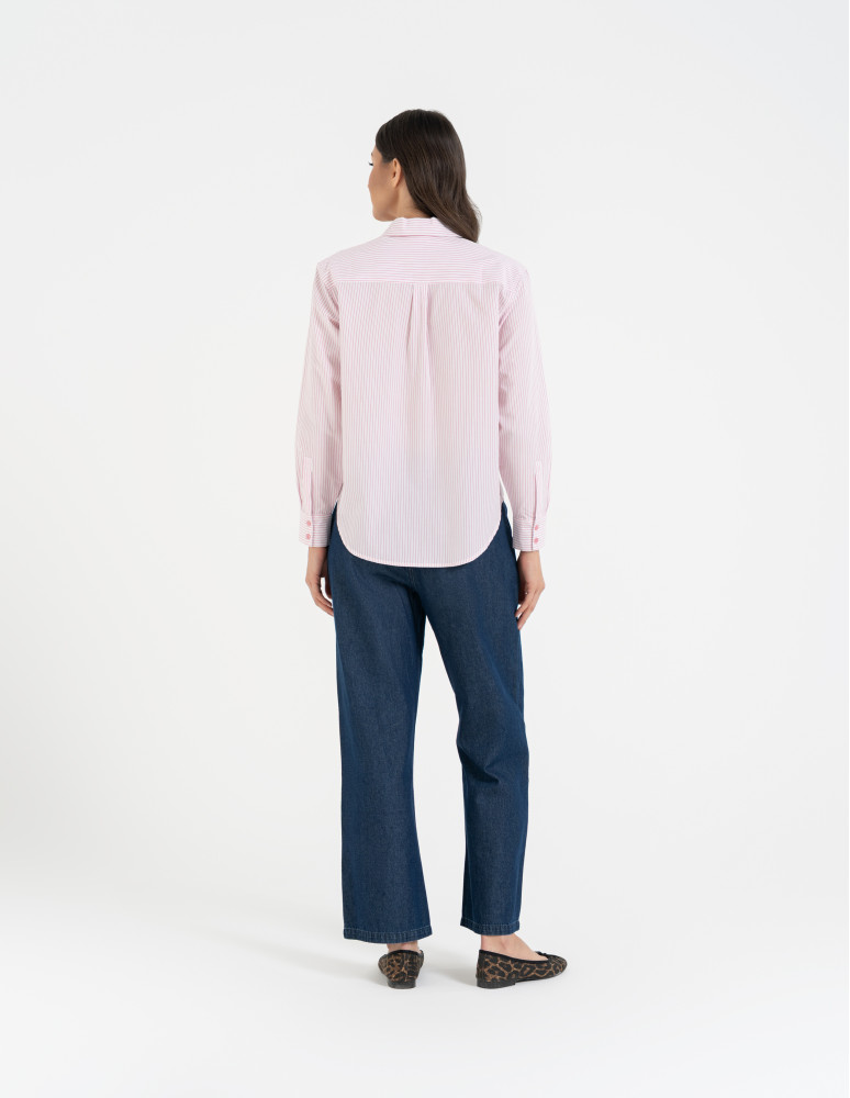 Koszule - Klasyczna koszula damska bawełniana w paski RÓŻOWY  - produkt moraj.pl 13