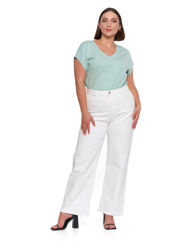 Damskie jeansy z wysokim stanem i prostą nogawką - BIAŁY