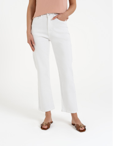 Damskie jeansy z wysokim stanem i prostą nogawką - BIAŁY  - produkt 2