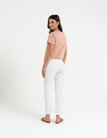 Spodnie damskie - Damskie jeansy z wysokim stanem i prostą nogawką BIAŁY - produkt 5