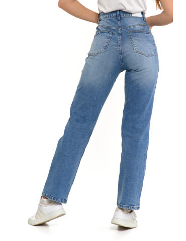 Spodnie damskie - Damskie jeansy z wysokim stanem i prostą nogawką JASNY NIEBIESKI  - produkt 6