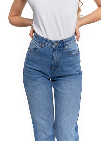 Damskie jeansy z wysokim stanem i prostą nogawką - JASNY NIEBIESKI  - produkt 2