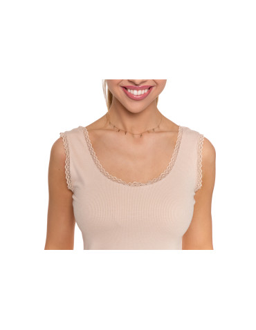 Topy na ramiączkach - Top damski bez rękawów z koronkowym wykończeniem BEŻOWY - produkt 4