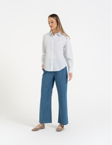 Koszule - Klasyczna koszula damska bawełniana w paski NIEBIESKI - produkt 5