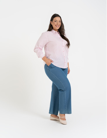 Koszule - Klasyczna koszula damska bawełniana w paski RÓŻOWY - produkt 2