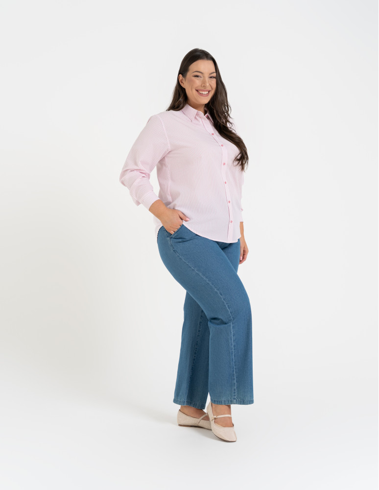 Koszule - Klasyczna koszula damska bawełniana w paski RÓŻOWY  - produkt moraj.pl 2