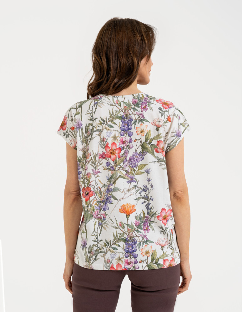 Bluzki z krótkim rękawem - Bluzka damska z krótkim rękawem i roślinnym motywem WZÓR 1 - produkt moraj.pl 3