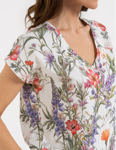 Bluzka damska z krótkim rękawem i roślinnym motywem - WZÓR 1 - produkt 2
