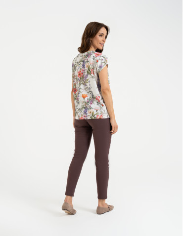 Bluzki z krótkim rękawem - Bluzka damska z krótkim rękawem i roślinnym motywem WZÓR 1 - produkt 5