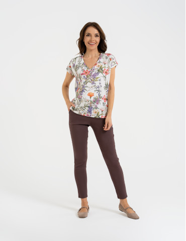 Bluzki z krótkim rękawem - Bluzka damska z krótkim rękawem i roślinnym motywem WZÓR 1 - produkt 6