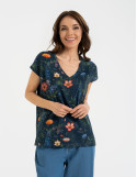 Bluzka damska z krótkim rękawem i roślinnym motywem