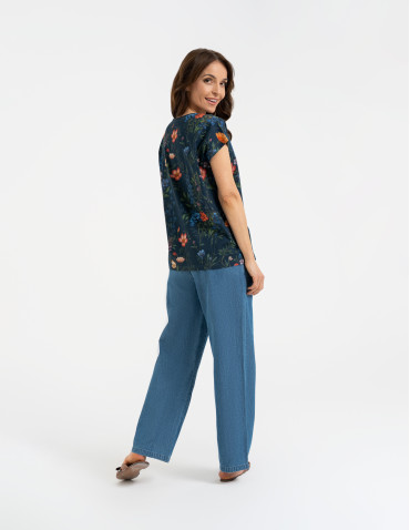 Bluzki z krótkim rękawem - Bluzka damska z krótkim rękawem i roślinnym motywem WZÓR 2 - produkt 6