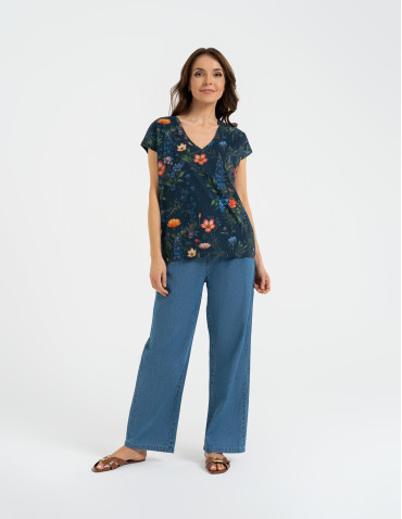 Bluzki z krótkim rękawem - Bluzka damska z krótkim rękawem i roślinnym motywem WZÓR 2 - produkt 5