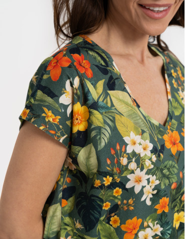 Bluzka damska z krótkim rękawem i roślinnym motywem - WZÓR 3 - produkt 2