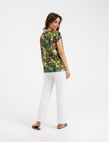 Bluzki z krótkim rękawem - Bluzka damska z krótkim rękawem i roślinnym motywem WZÓR 3 - produkt 4